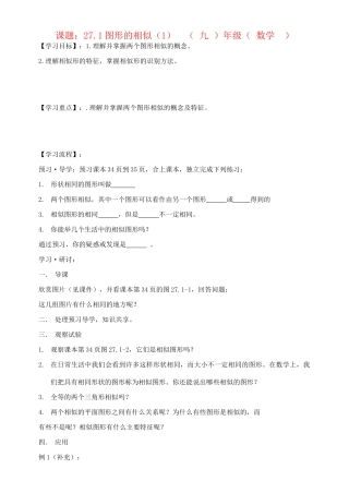 九年级数学下册 图形的相似第一课时教学案 人教新课标版