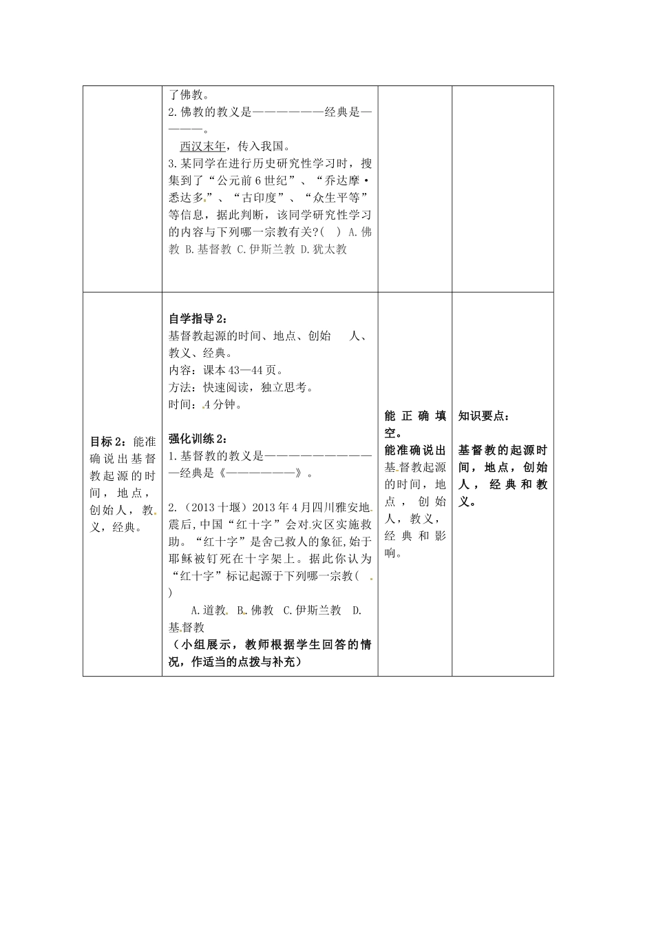 九年级历史上册 第7课 古代的宗教复习教案 中华书局版-中华书局版初中九年级上册历史教案_第2页