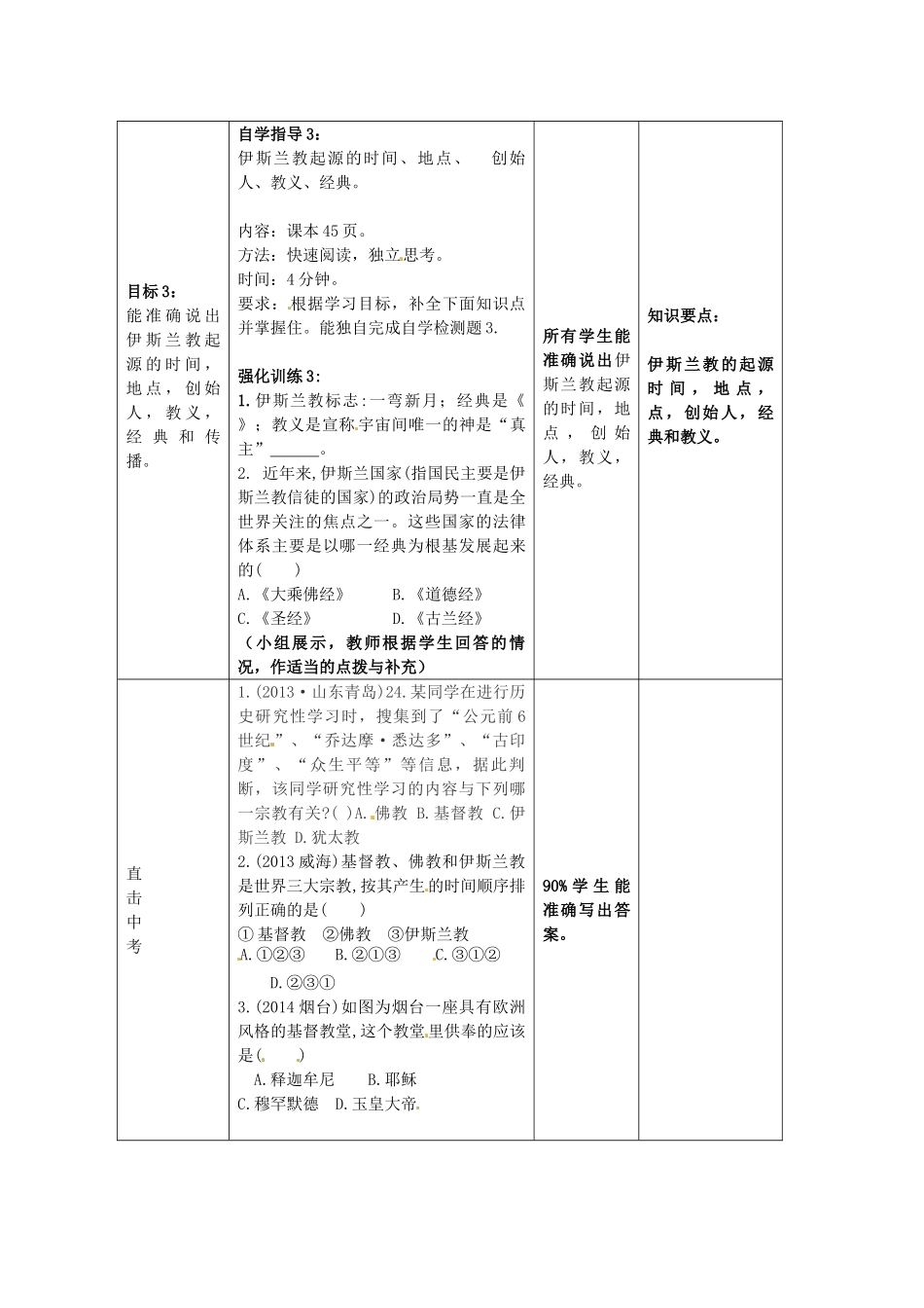 九年级历史上册 第7课 古代的宗教复习教案 中华书局版-中华书局版初中九年级上册历史教案_第3页