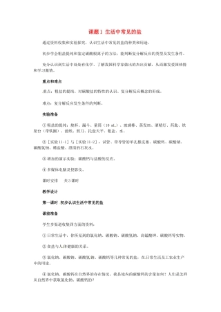 山东省寿光市实验中学九年级化学下册 第十二单元 课题1 生活中常见的盐教案 新人教版