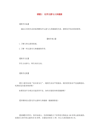 九年级化学第十二章化学与生活课题2 化学元素与人体健康教案人教版
