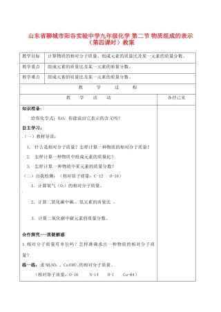 山东省聊城市阳谷实验中学九年级化学 第二节 物质组成的表示（第四课时）教案