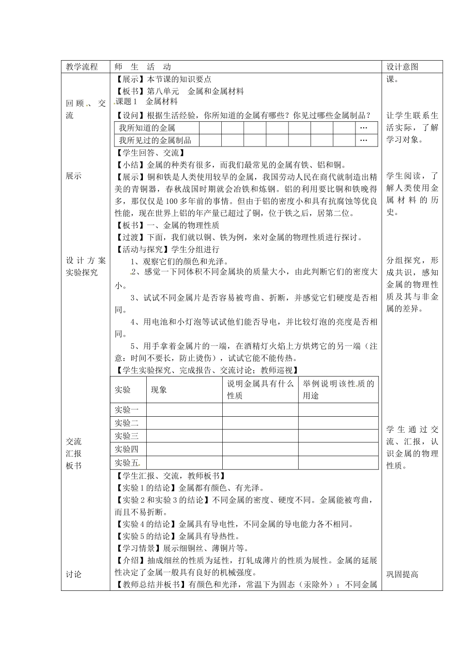 江苏省泰州市永安初级中学九年级化学下册 第八单元 金属和金属材料 课题1 金属材料教案 （新版）新人教版_第2页
