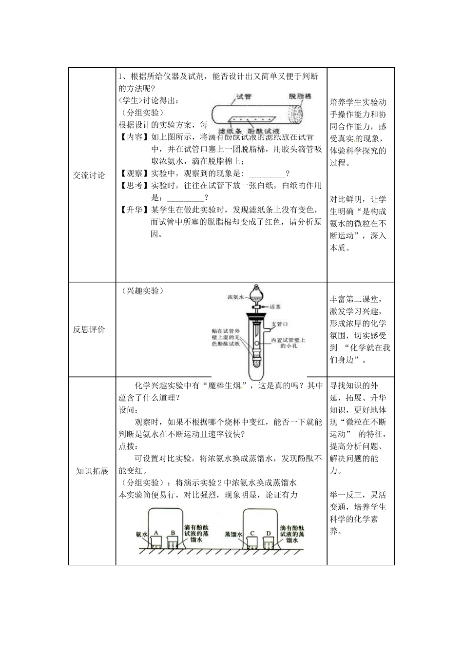 江西省信丰县黄泥中学中考化学实验汇总复习 微粒在不断运动教学设计_第3页