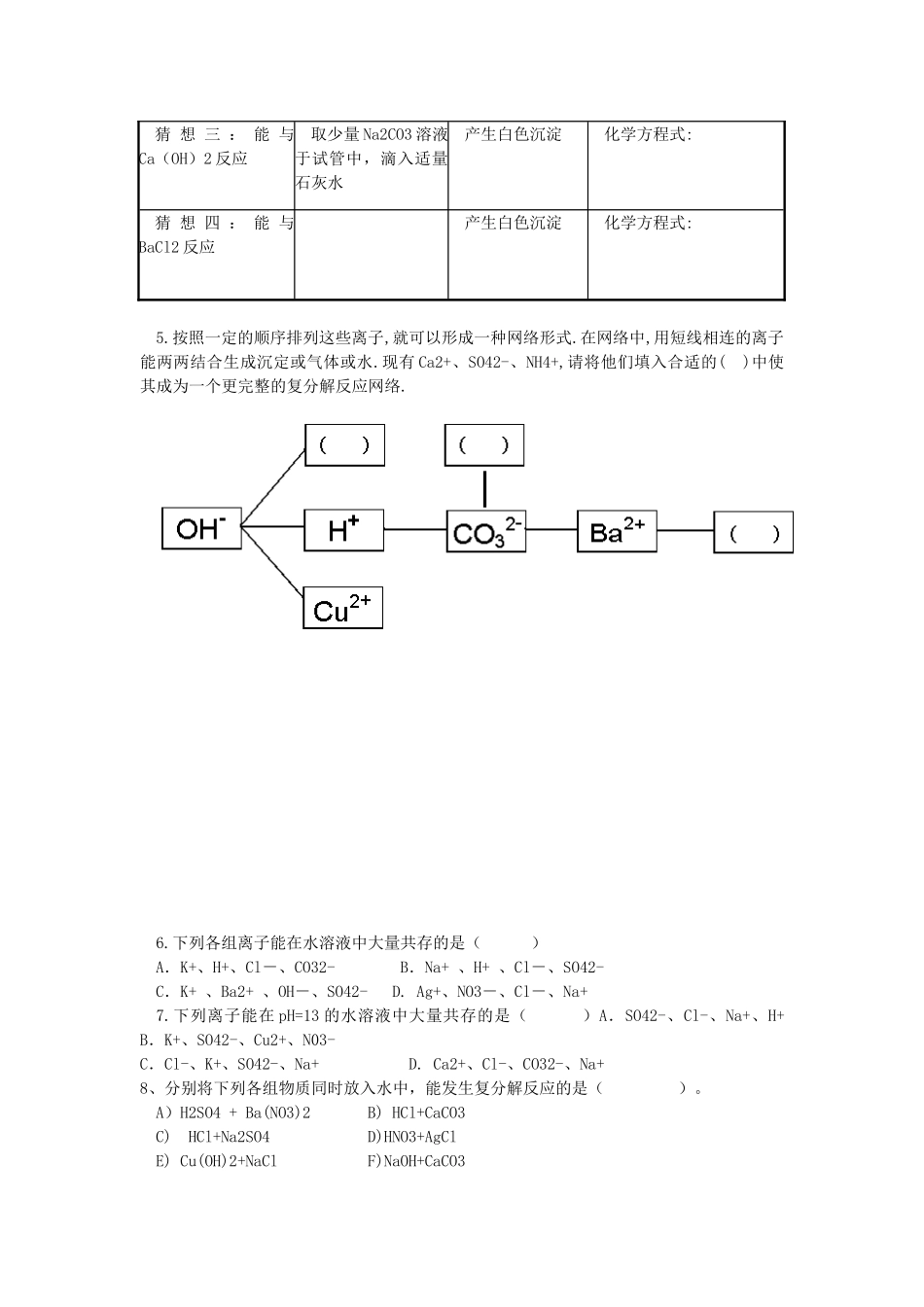 九年级化学下册 第十一单元 课题1 生活中常见的盐练习题（无答案） 新人教版_第2页