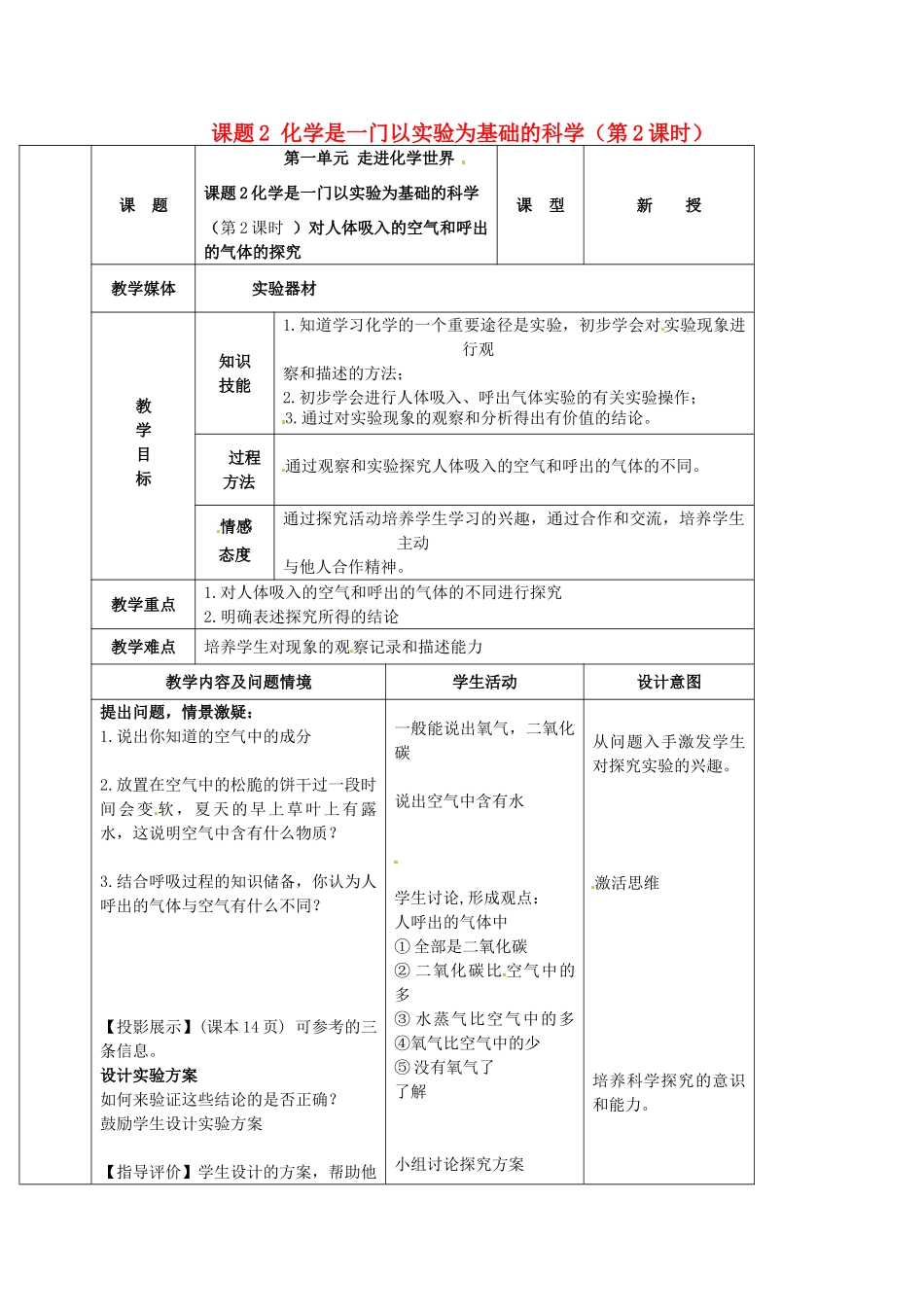 辽宁省开原市第五中学九年级化学上册 第一单元 走进化学世界 课题2 化学是一门以实验为基础的科学（第2课时）教案 （新版）新人教版_第1页