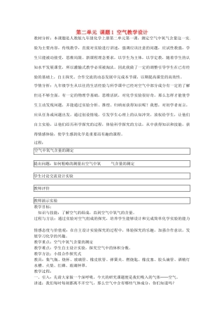 陕西省山阳县色河中学九年级化学化学上册 第二单元 课题1 空气教学设计 新人教版