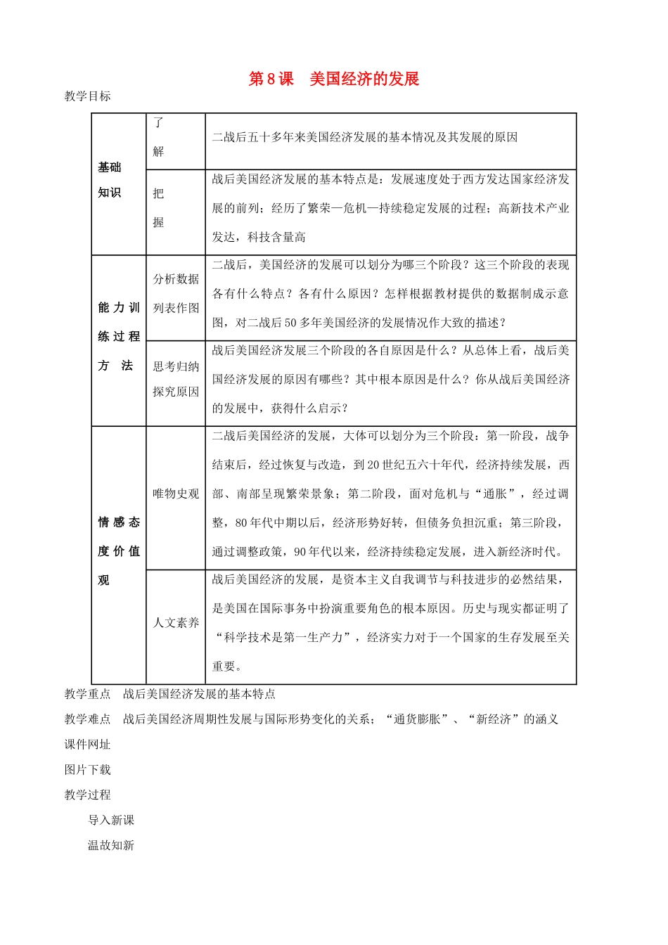 九年级历史下册 08-美国经济的发展教案 新人教版_第1页
