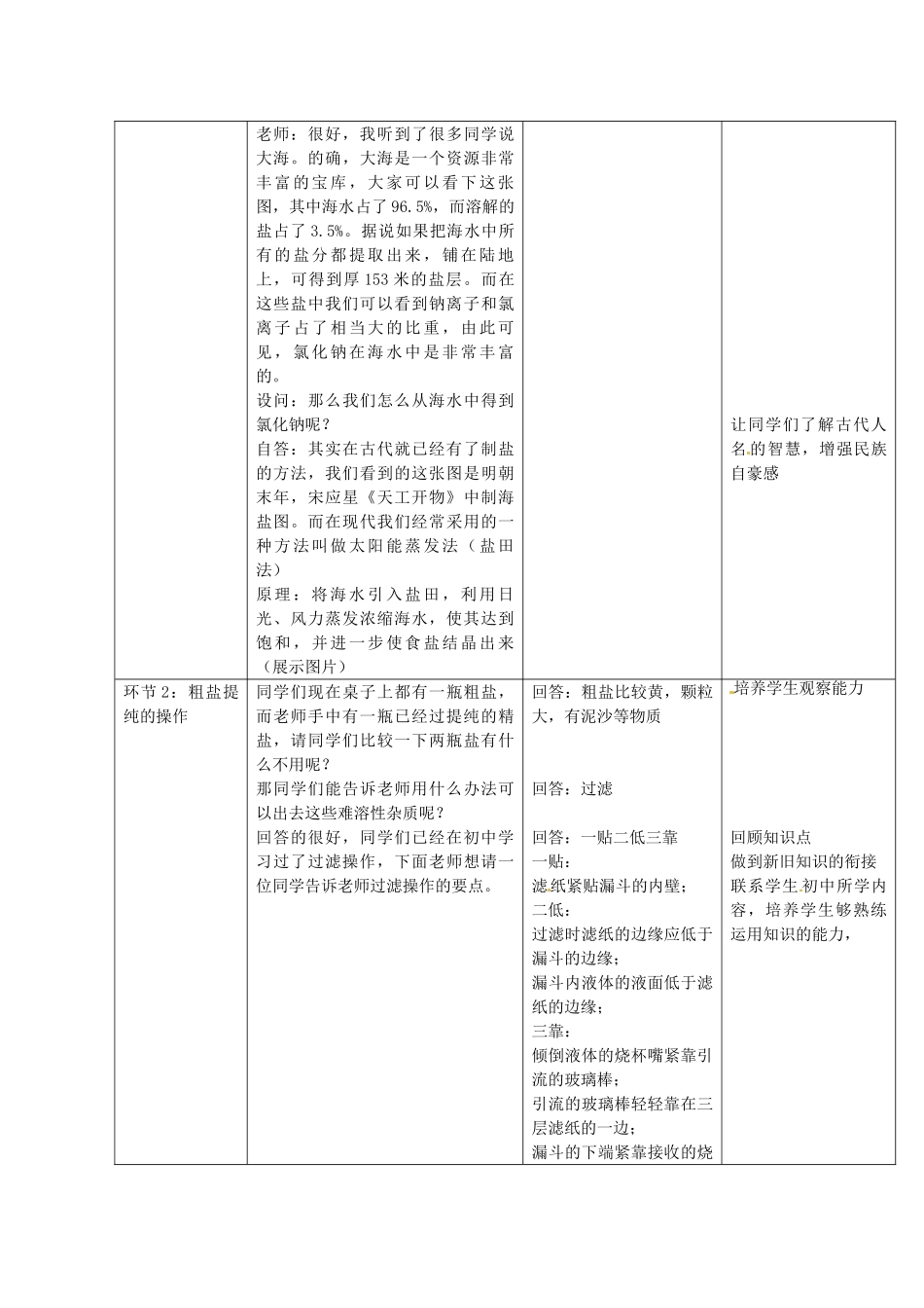 山东省滕州市大坞镇大坞中学九年级化学全册 第八单元 第二节《海水晒盐》教案 鲁教版_第2页