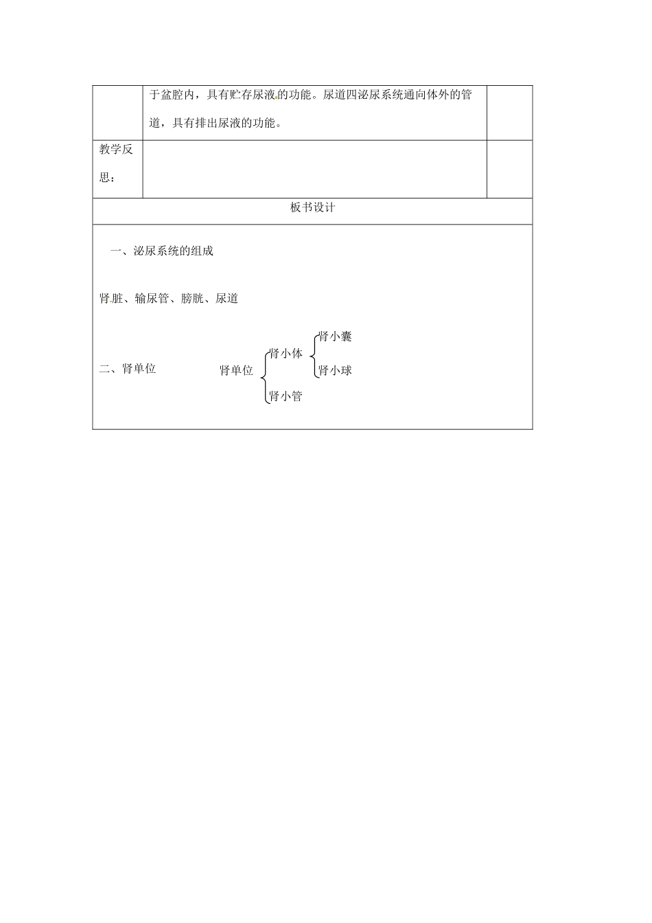生物：第11章第2节尿的形成与排出教案（北师大版七年级下）_第3页