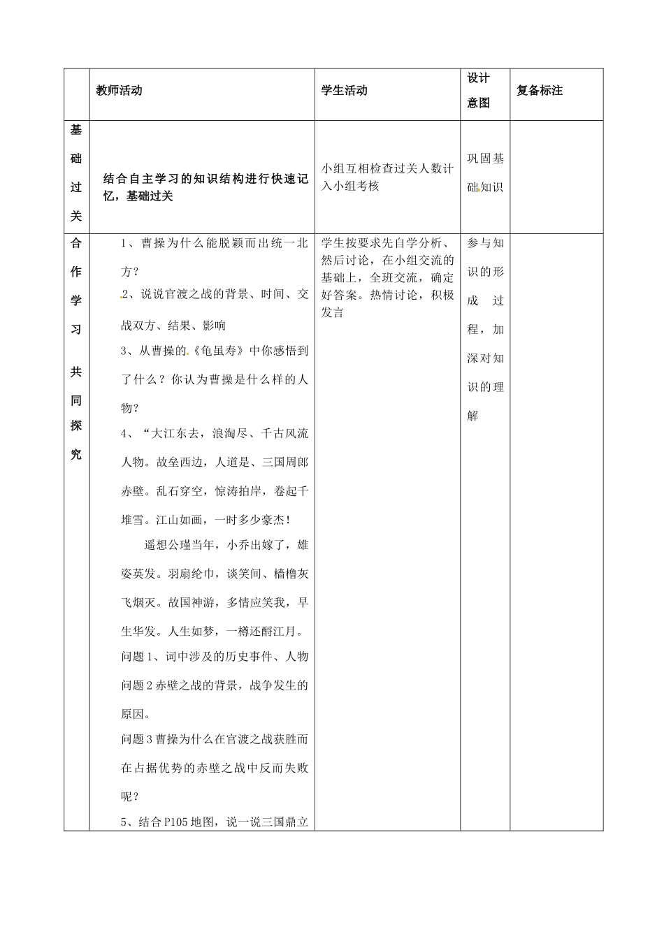 山东省滨州市邹平实验中学七年级历史上册《第20课 三国鼎立局面的形成》教案 北师大版_第2页
