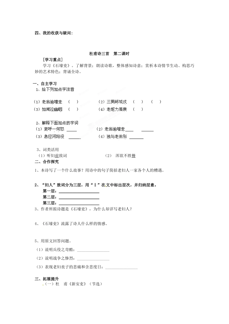 湖南省郴州市嘉禾县坦坪中学八年级语文上册 25杜甫诗三首学案 新人教版_第2页