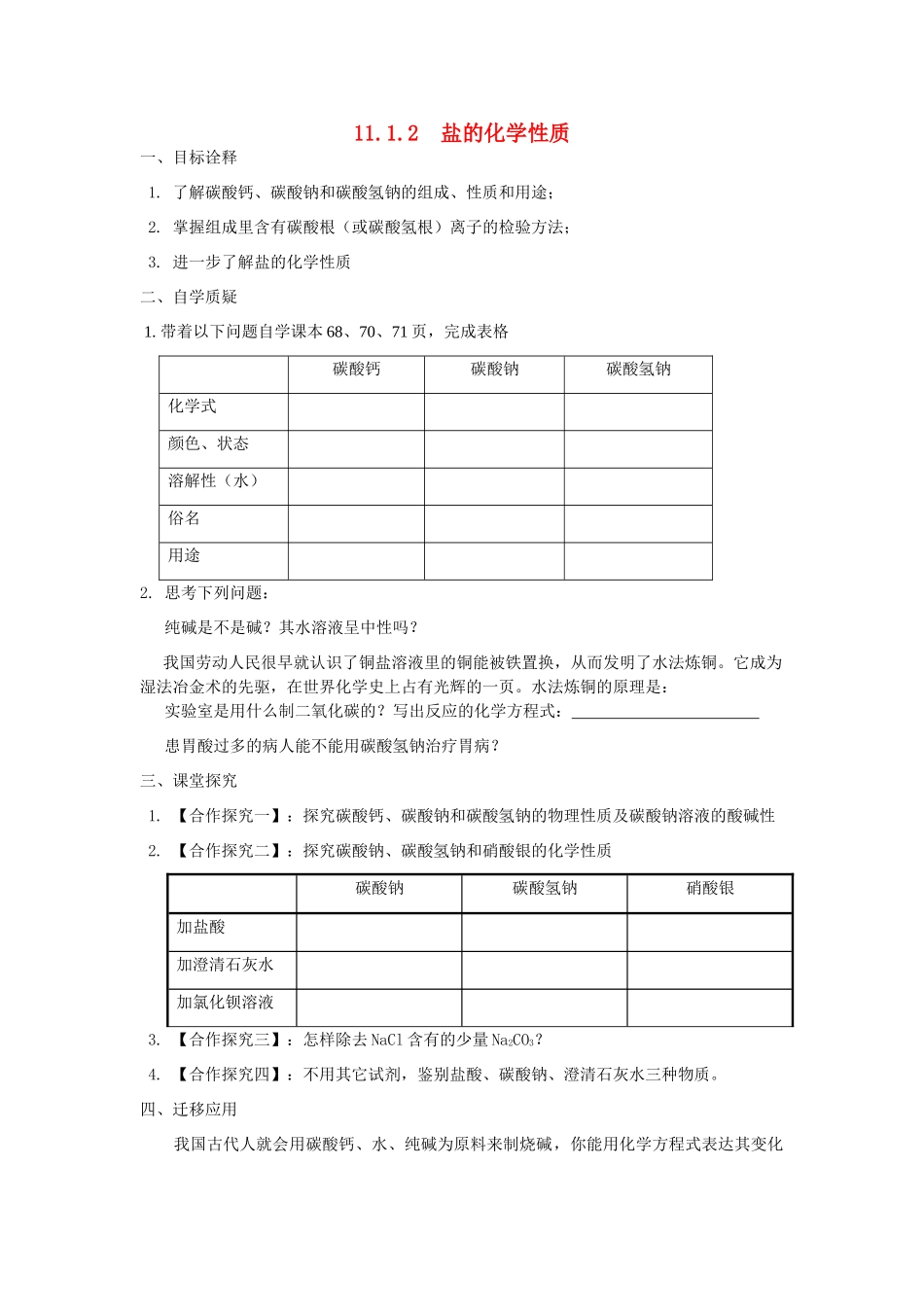九年级化学下册 盐的化学性质教案 人教新课标版_第1页