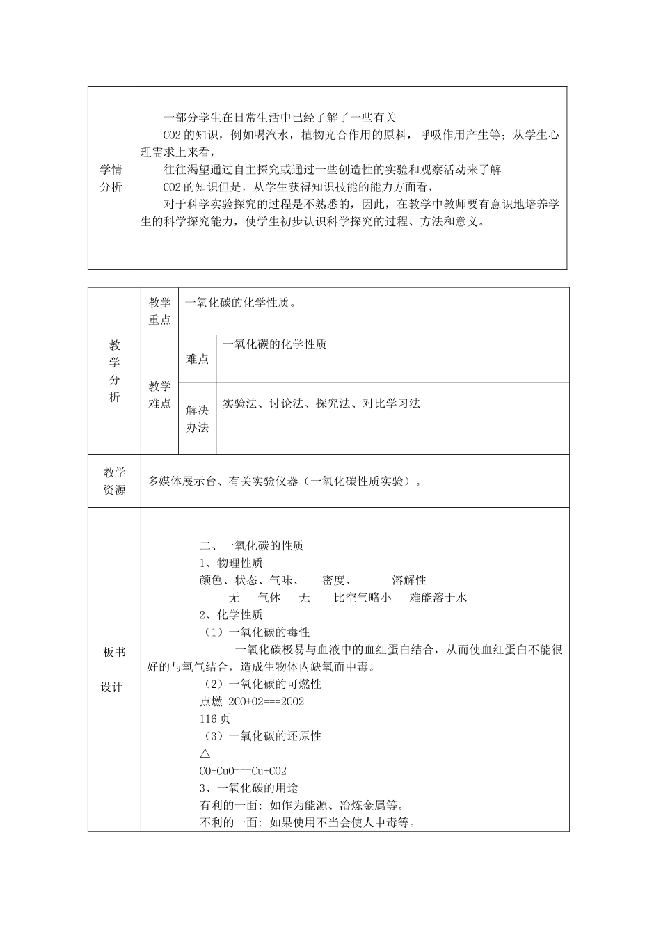 新疆兵团第五师八十八团学校九年级化学上册 二氧化碳和一氧化碳教案 新人教版_第2页