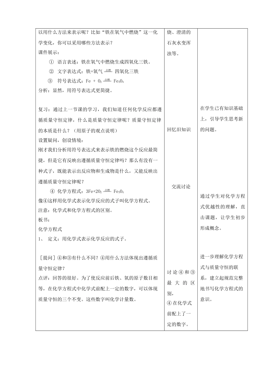 九年级化学全册 第四章 认识化学变化 第三节 化学方程式 第1课时《化学反应的表示方法》教学设计 沪教版_第2页