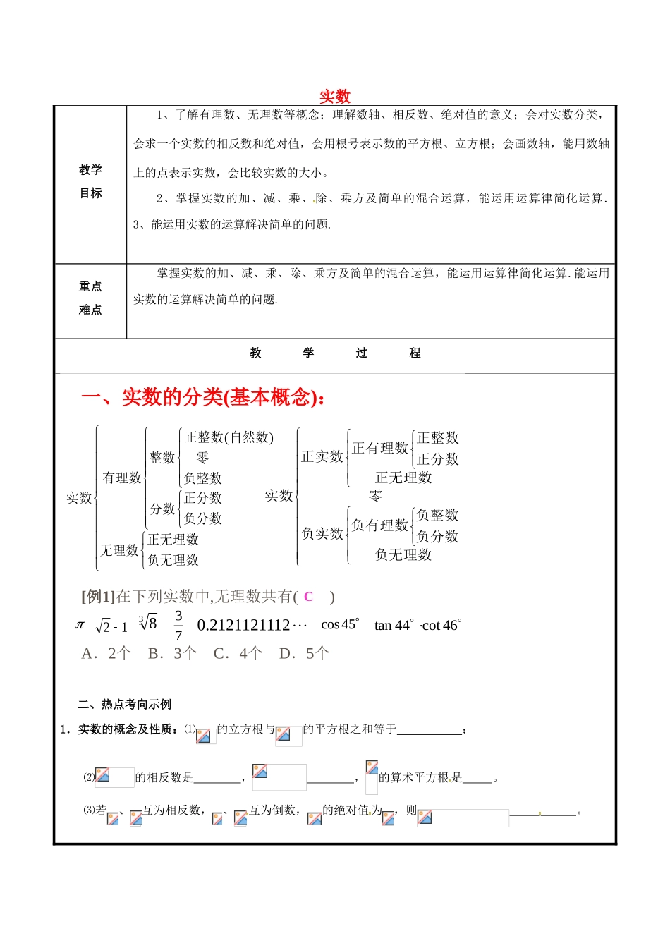 山东省聊城市高唐县中考数学一轮复习 实数学案（无答案）-人教版初中九年级全册数学学案_第1页