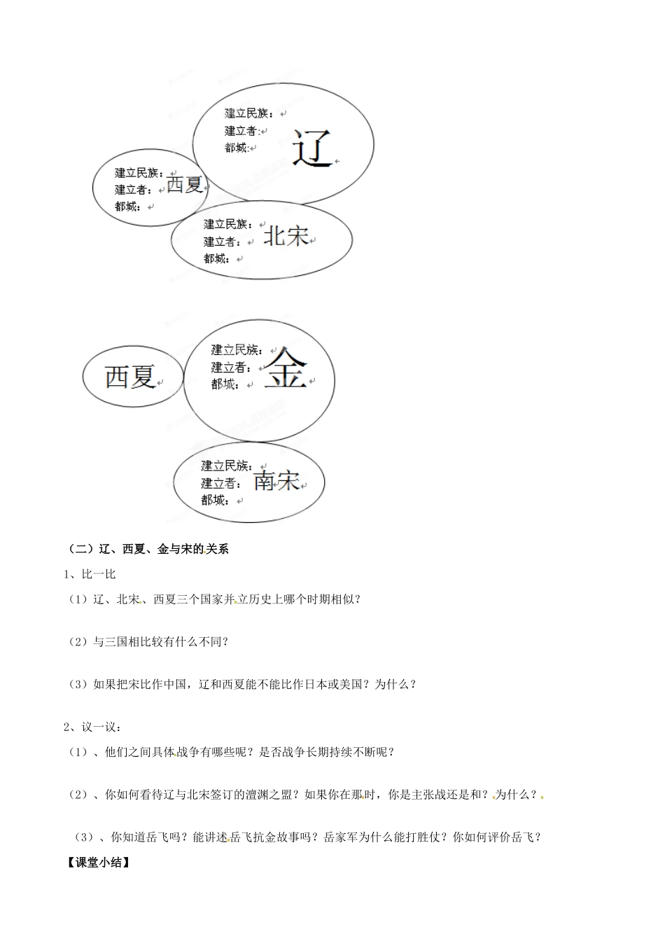 重庆市巴南区麻柳嘴镇先华初级中学七年级历史下册 第6课《辽、宋、西夏、金的并立》教案 新人教版_第2页