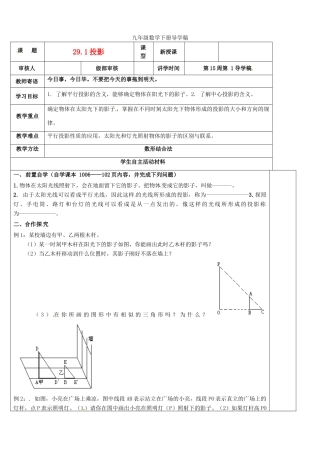 山东省东营市第二中学九年级数学下册 投影（1）导学稿 人教新课标版