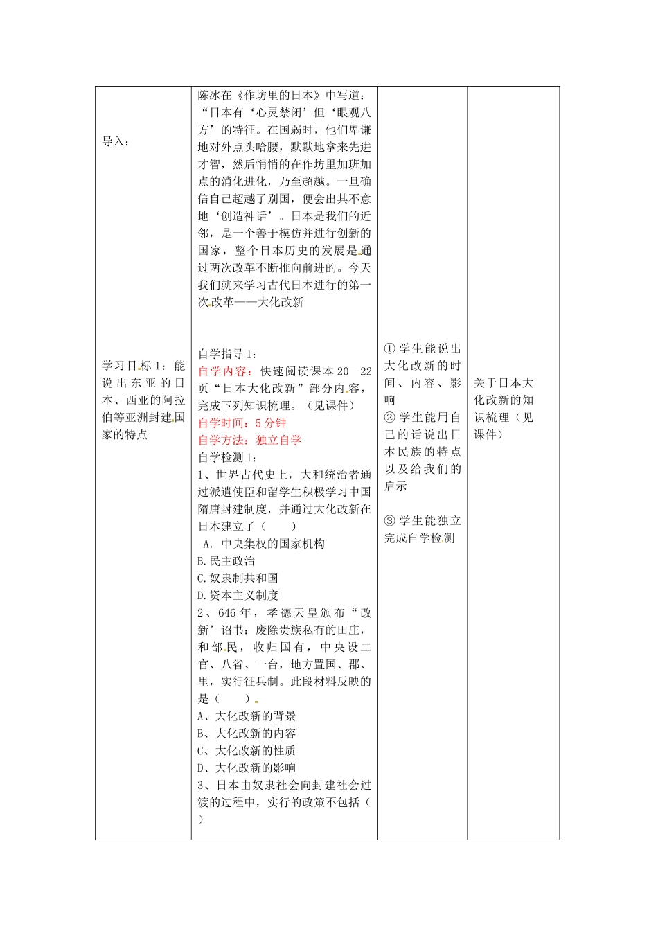 九年级历史上册 第4课 亚洲封建国家复习教案 中华书局版-中华书局版初中九年级上册历史教案_第2页