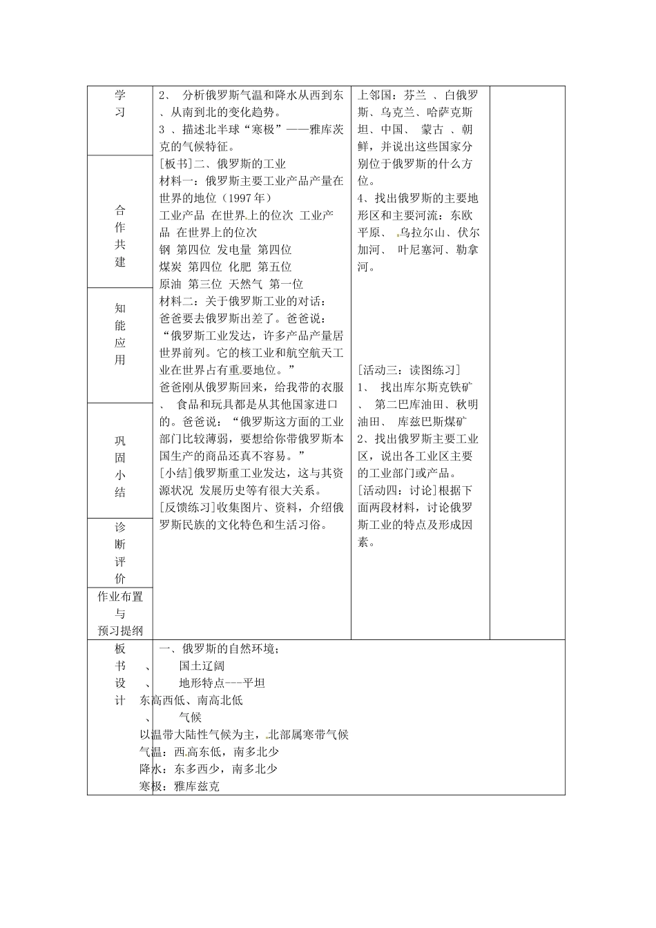 山东省临沂市蒙阴县第四中学七年级地理下册 7.4 俄罗斯（第1课时）教案 （新版）新人教版_第2页