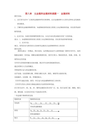 九年级化学下册 第八单元金属和金属材料教案 人教新课标版