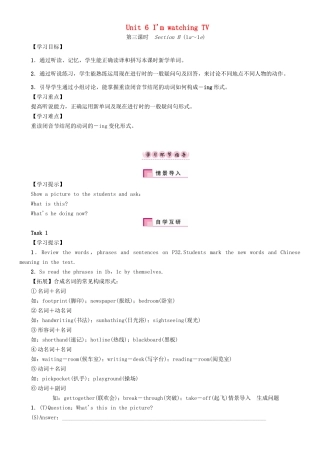 （贵阳专版）七年级英语下册 Unit 6 I'm watching TV（第3课时）Section B（1a-1e）学案 （新版）人教新目标版-（新版）人教新目标版初中七年级下册英语学案