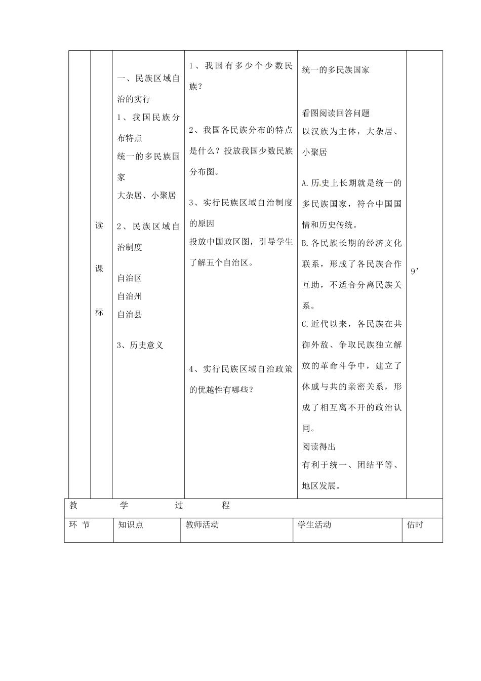 山东省临沭县第三初级中学八年级历史下册《第11课民族团结》教案 新人教版_第3页