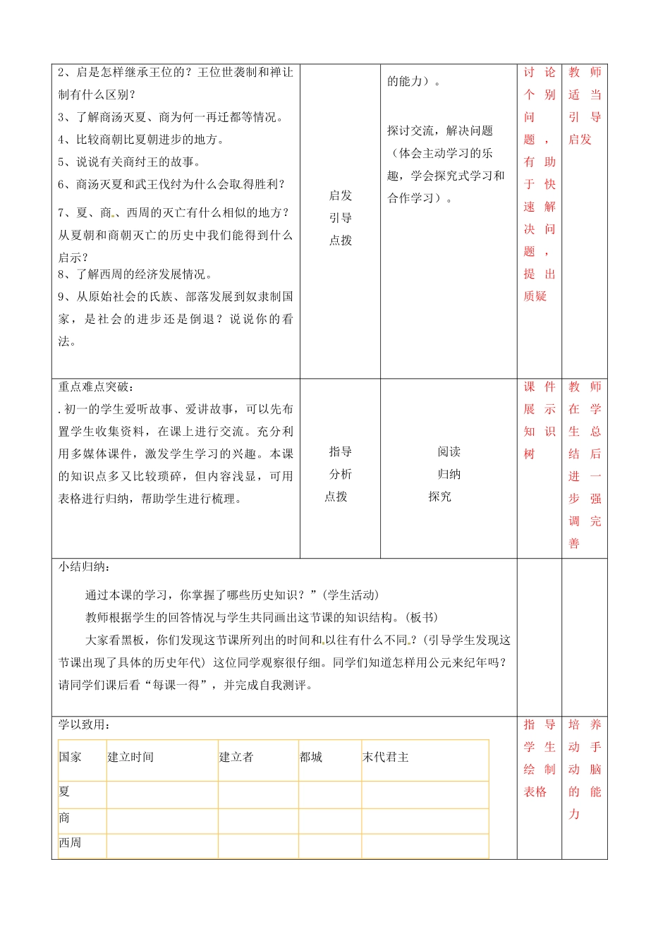 辽宁省大连市76中七年级历史上册《第5课 夏商西周的更迭》教学设计 北师大版_第2页