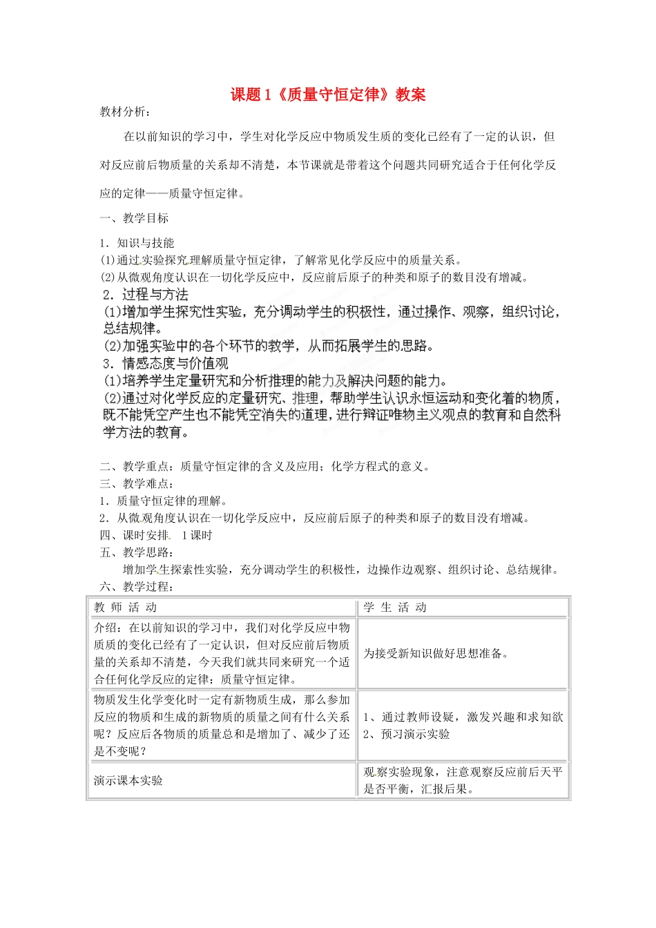 山东省临沂市费城镇初级中学九年级化学上册 第五单元 课题1《质量守恒定律》教案 新人教版_第1页