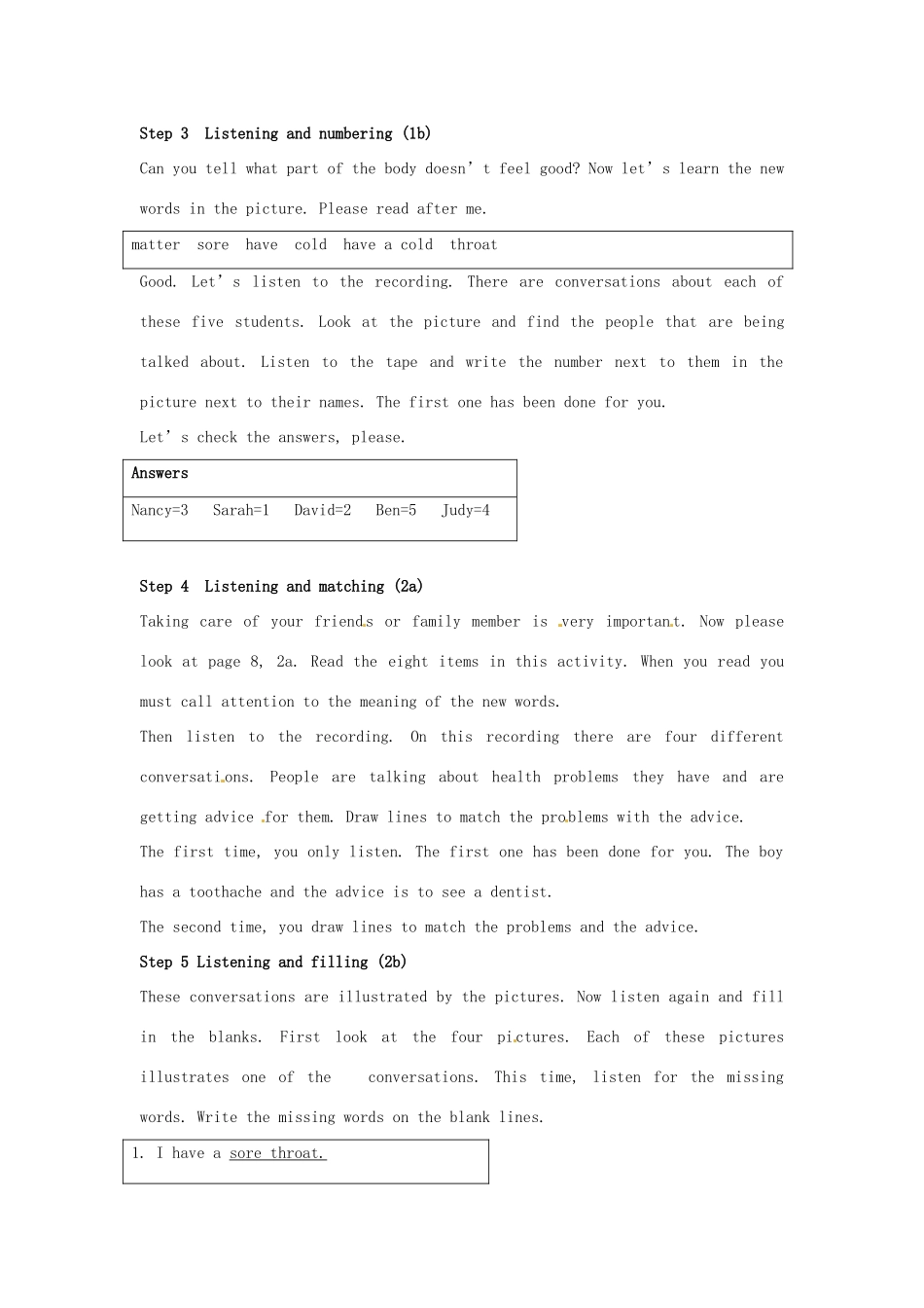 山东省肥城市安站中学八年级英语上册 Unit 2 What’s the matter Period 1导学案 人教新目标版_第2页