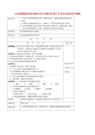 山东省聊城市阳谷实验中学九年级化学 第三节 化学与农业生产教案