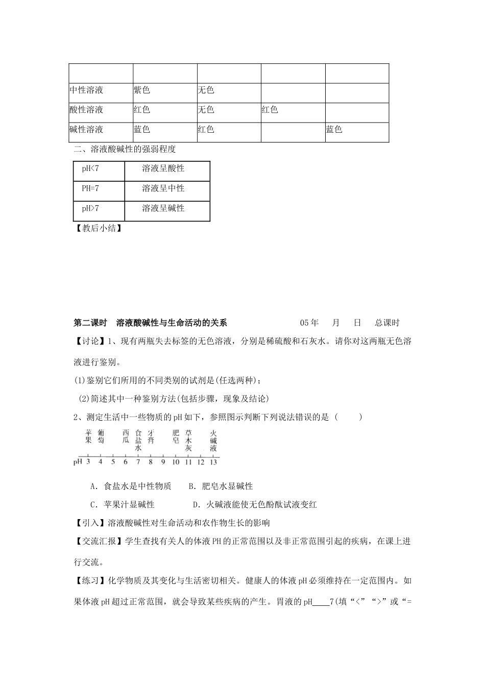 九年级化学下册：第七章第一节 溶液的酸碱性教案（沪教版）_第3页
