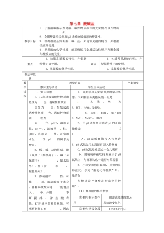 江苏省新沂市第二中学中考化学一轮复习 第七章 酸碱盐教案 沪教版