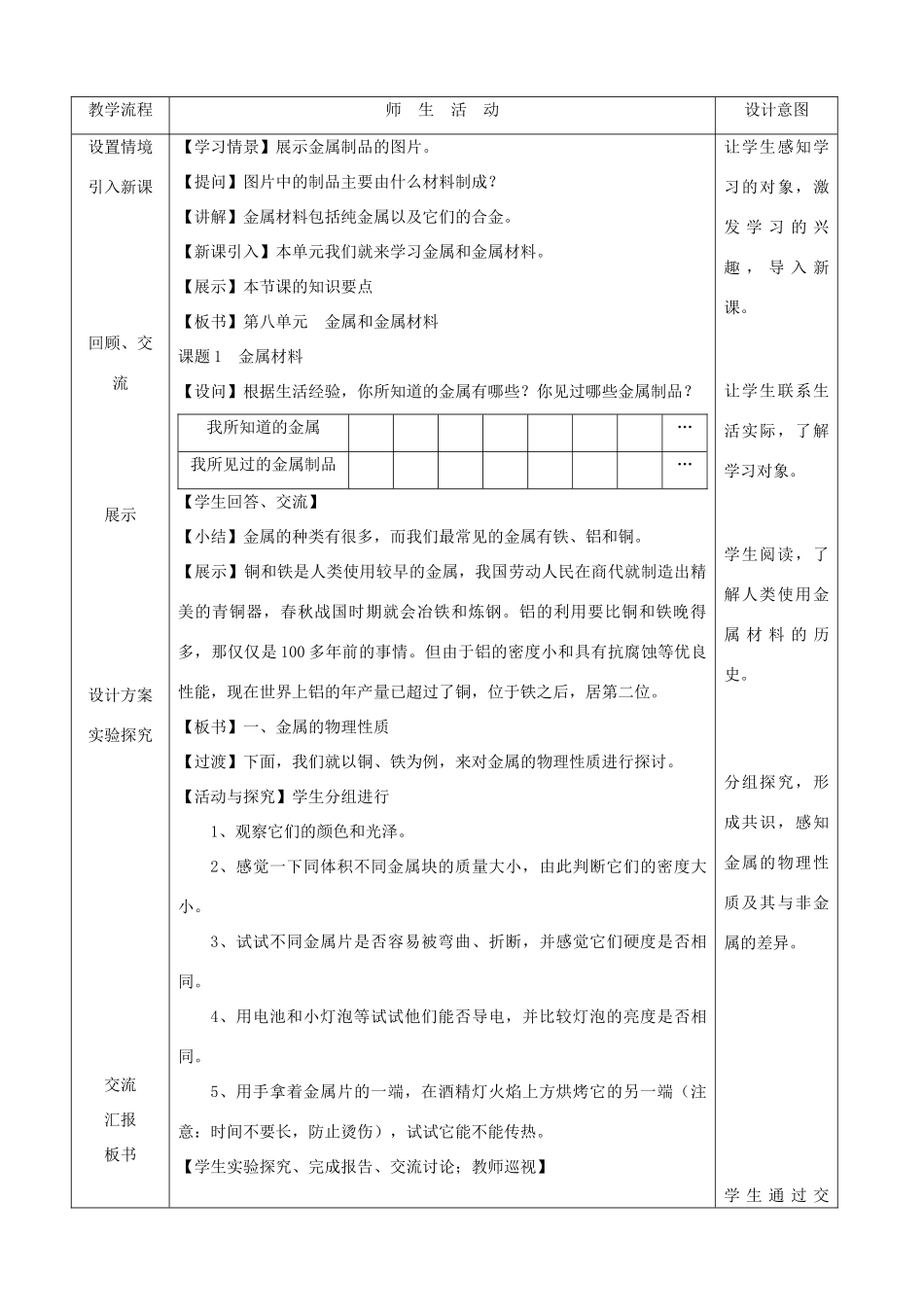 江苏省无锡市滨湖中学九年级化学下册《第八单元 金属和金属材料》课题1 金属材料教案 新人教版_第2页