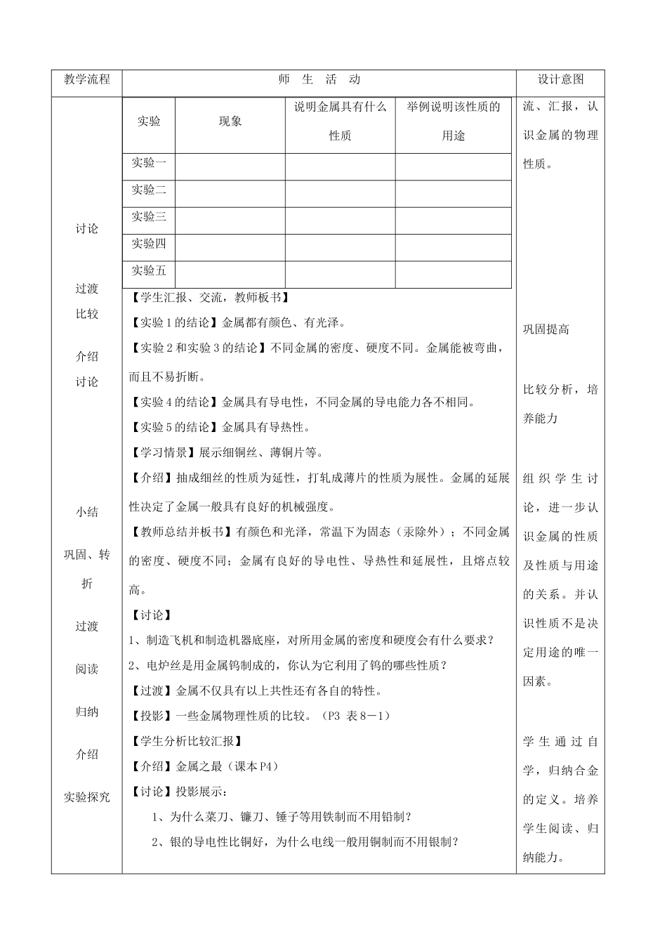 江苏省无锡市滨湖中学九年级化学下册《第八单元 金属和金属材料》课题1 金属材料教案 新人教版_第3页
