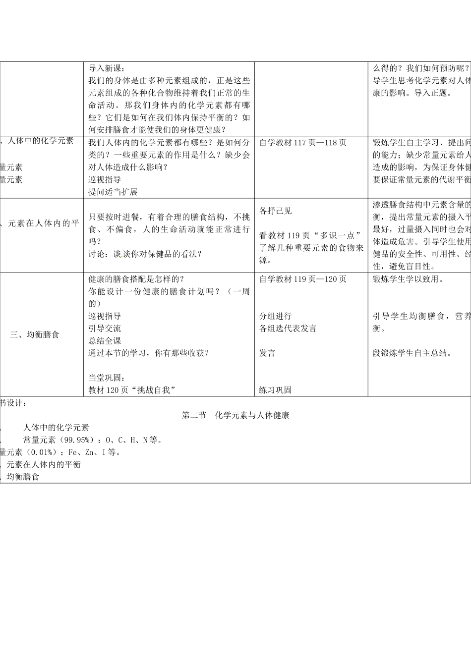 山东省龙口市诸由观镇诸由中学九年级化学全册 第11单元 第2节《化学元素与人体健康》教学设计 鲁教版五四制_第2页