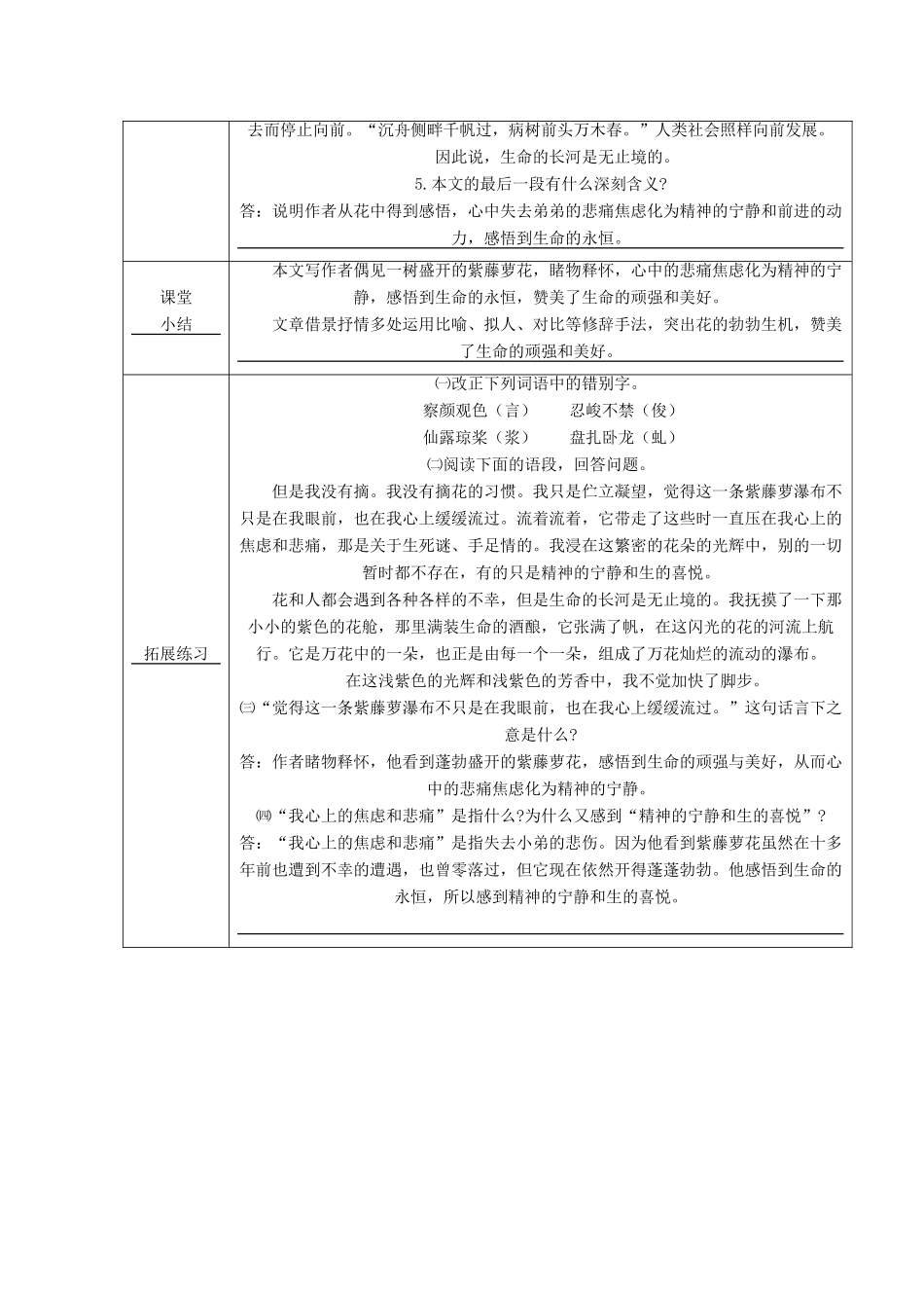 江西省萍乡市第四中学七年级语文上册 4《紫藤萝瀑布》学案 人教新课标版_第3页