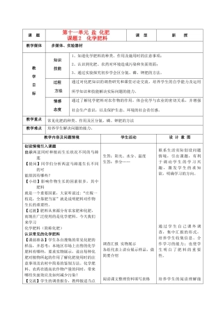 九年级化学下册 第十一单元 课题2 化学肥料教案 人教新课标版