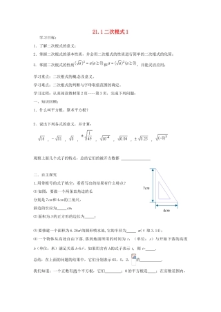 九年级数学上册 21.1.1 二次根式导学案1 （新版）华东师大版-（新版）华东师大版初中九年级上册数学学案