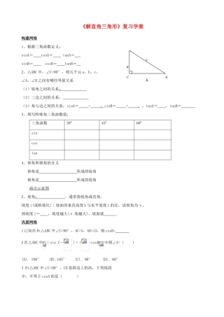 九年级数学上册《解直角三角形》复习学案 鲁教版