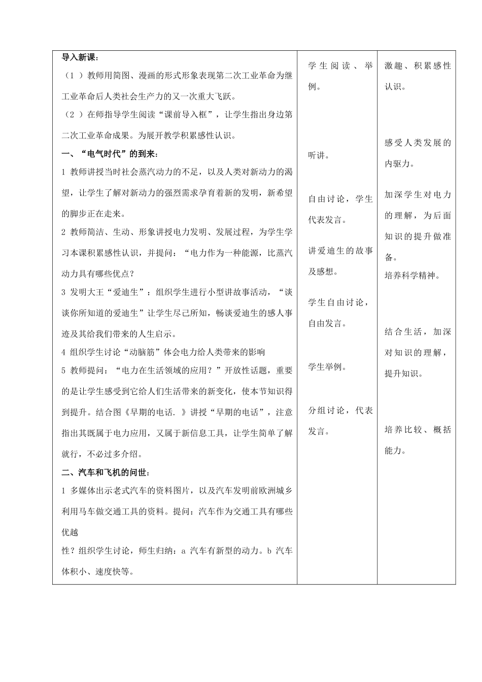 九年级历史上册 第20课《人类迈入“电气时代”》示范教案 人教新课标版_第2页