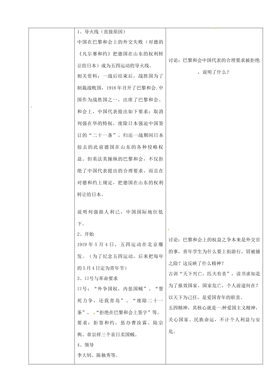 陕西省安康市紫阳县紫阳中学初中部八年级历史上册 第8课 五四运动与中国共产的的成立（第1课时）教案 华东师大版_第2页