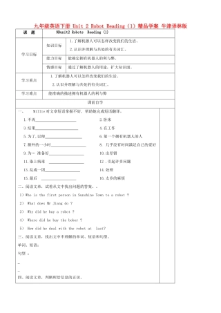 九年级英语下册 Unit 2 Robot Reading（1）精品学案 牛津译林版