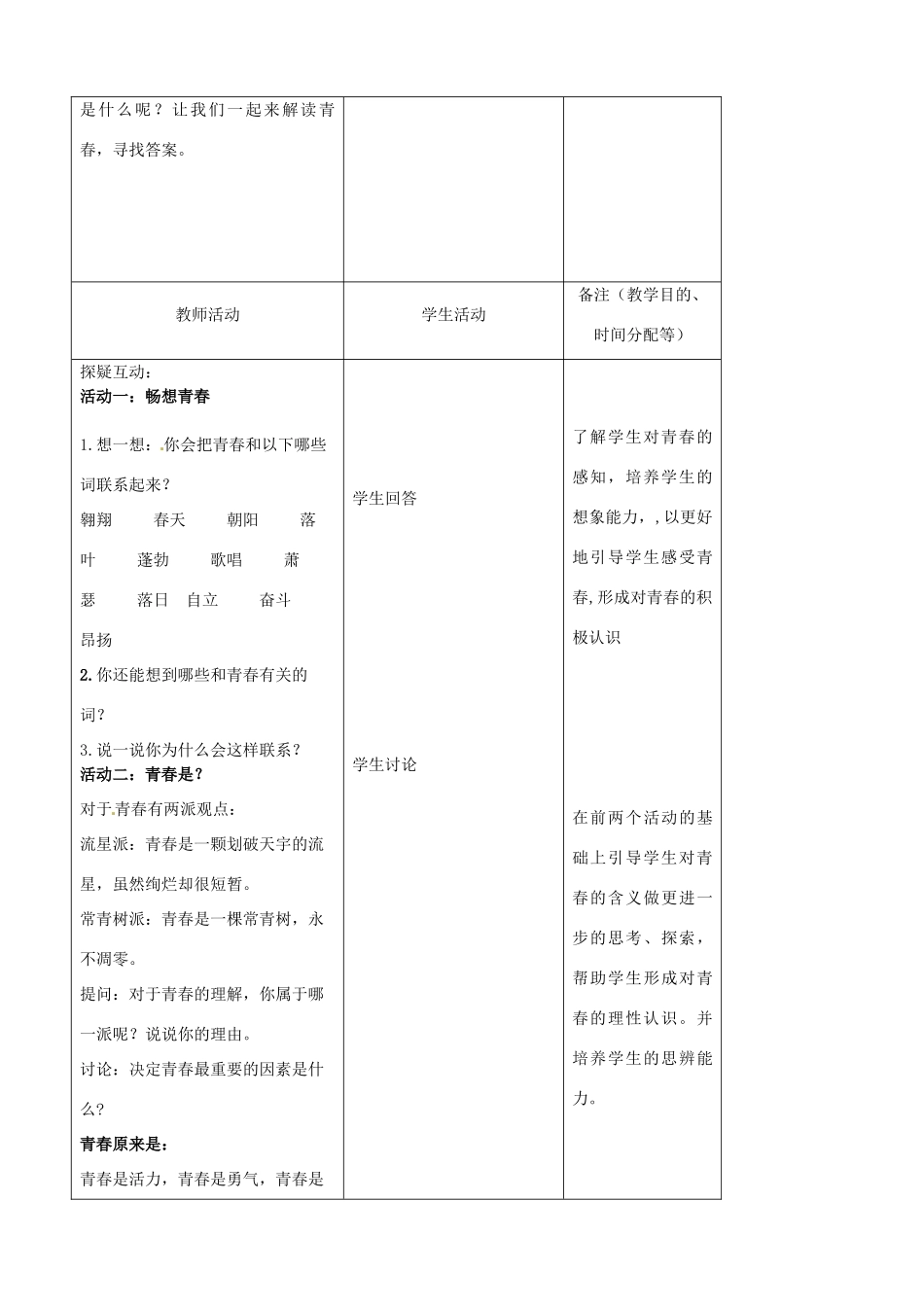 吉林省四平市第十七中学七年级政治上册 4.2 感悟青春教案 新人教版_第2页