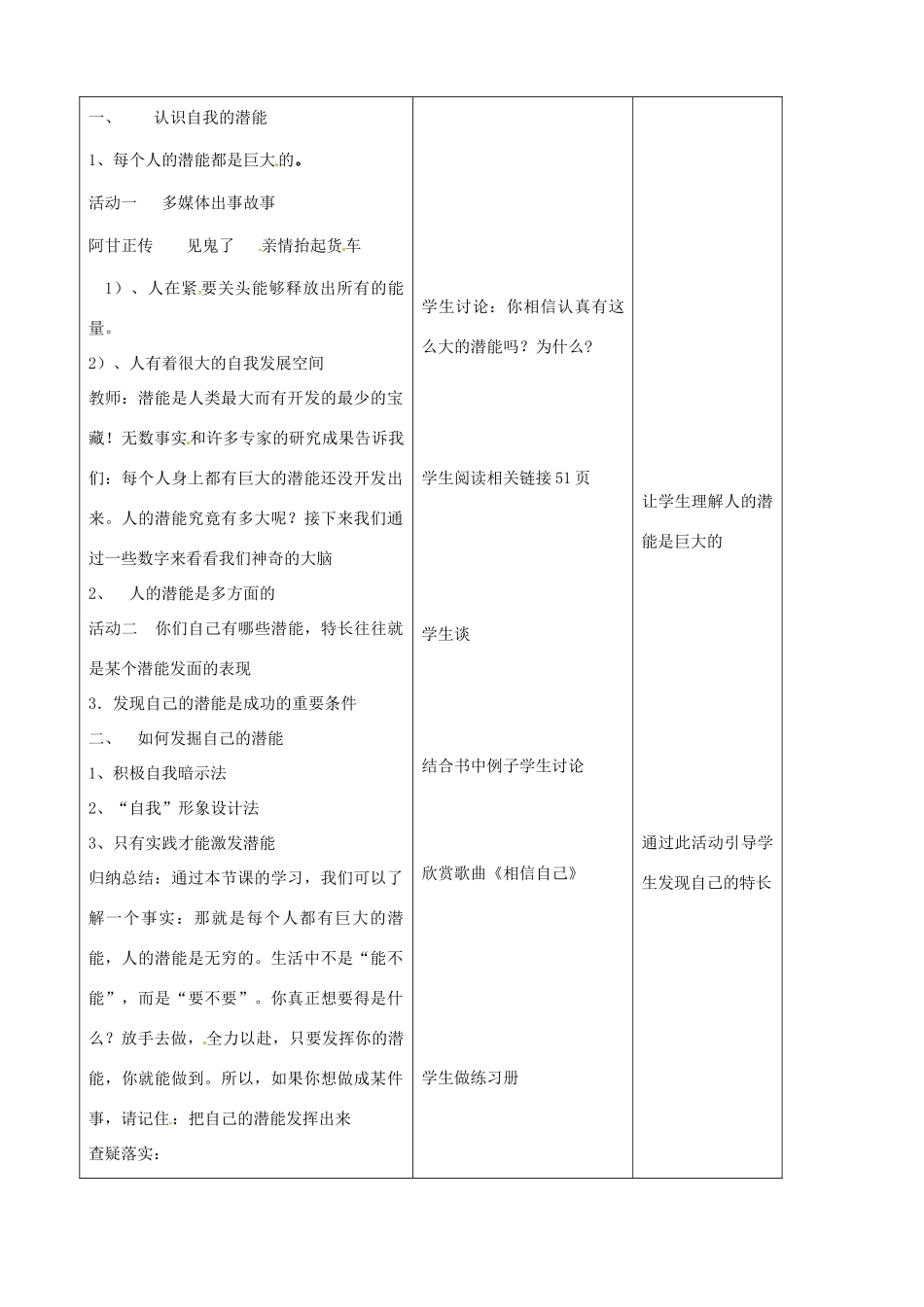 吉林省四平市第十七中学七年级政治上册 5.2 发现自己的潜能教案 新人教版_第2页