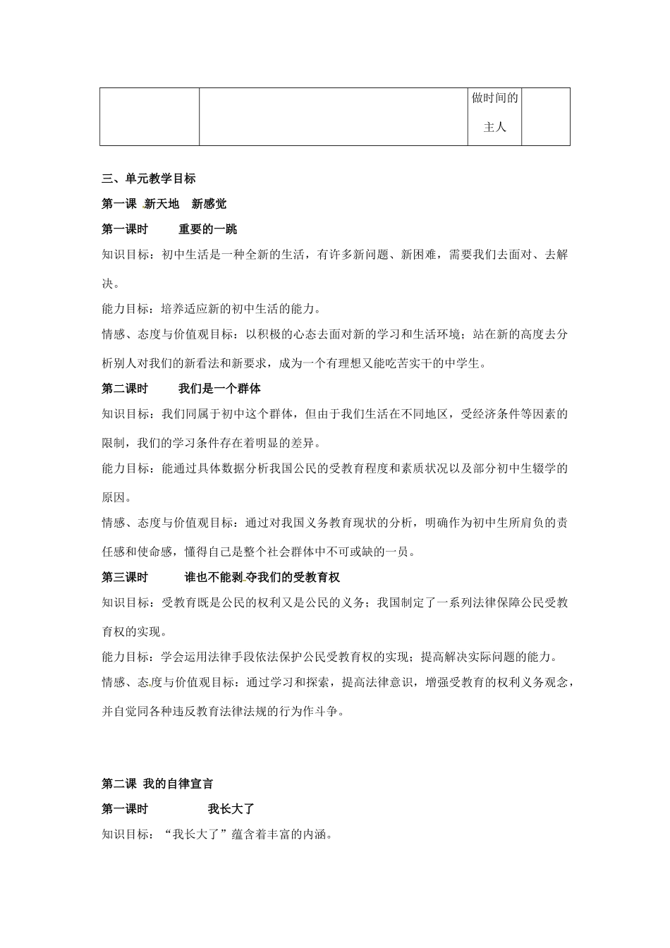 七年级政治上： 第一单元 走进新天地 （教案）人民版_第2页