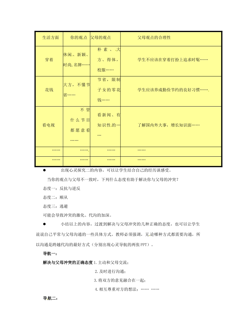 江苏省东台市唐洋镇中学八年级政治上册《第5课 与父母平等沟通 跨越代沟》教案 苏教版_第2页
