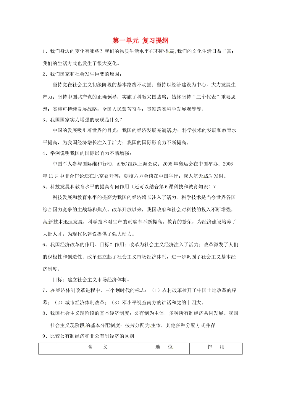 九年级政治教案：第1单元感受时代的脉搏复习北师大版_第1页