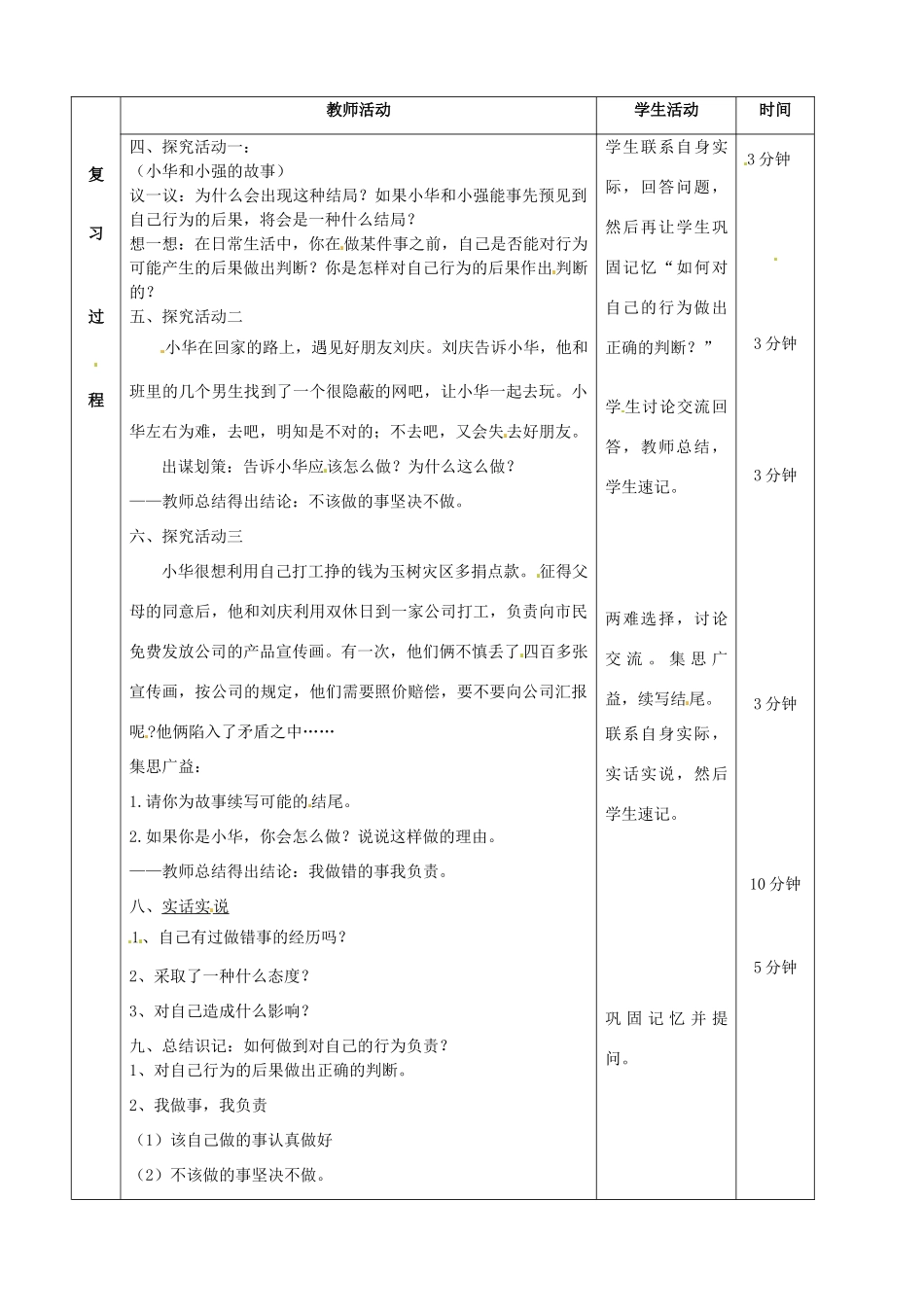 河北省辛集三中七年级政治下册《18.2 如何做到对自己的行为负责》教案 新人教版_第2页