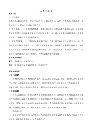 新人教版九年级历史人类的形成教案